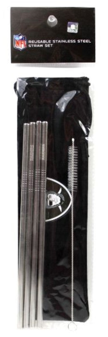 Las Vegas Raiders Straws - 5Piece Stainless Steel Re-Usable Straw Set With Case