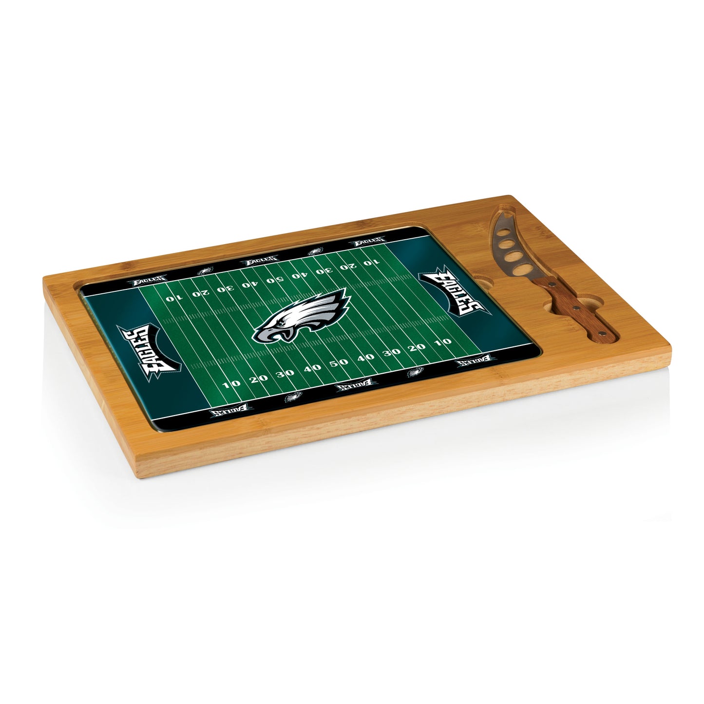 Philadelphia Eagles - Icon Glass Top Cutting Board & Knife Set - Football Field Style