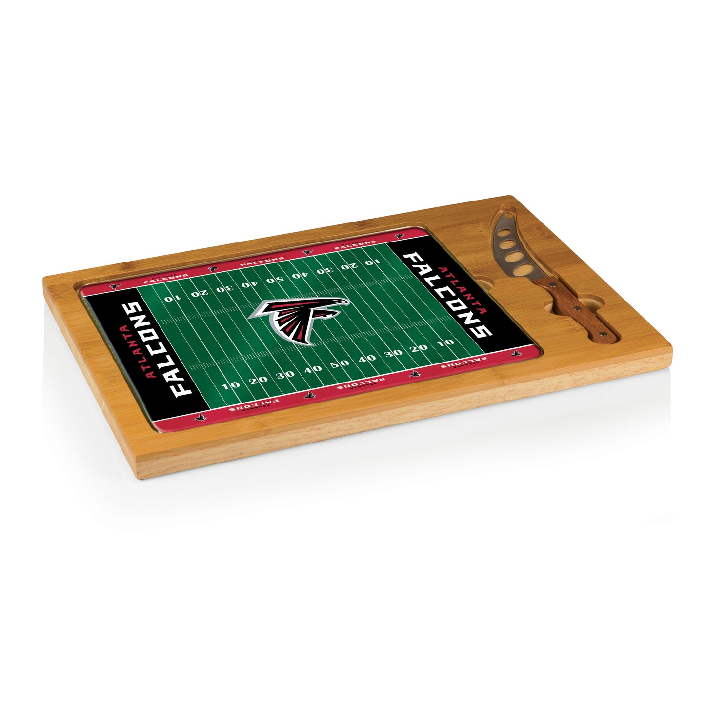 Atlanta Falcons - Icon Glass Top Cutting Board & Knife Set - Football Field Style