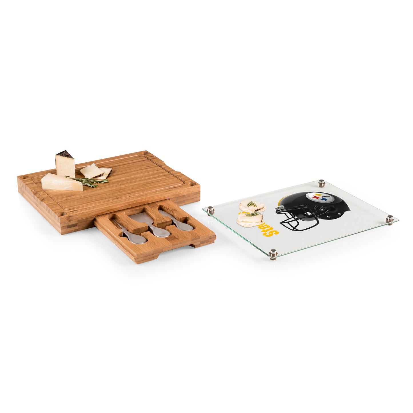 Pittsburgh Steelers - Concerto Glass Top Cheese Cutting Board & Tools Set