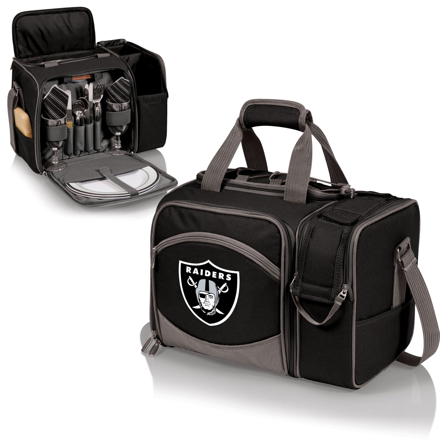 Las Vegas Raiders Malibu Picnic Basket Cooler, (Black with Gray Accents)