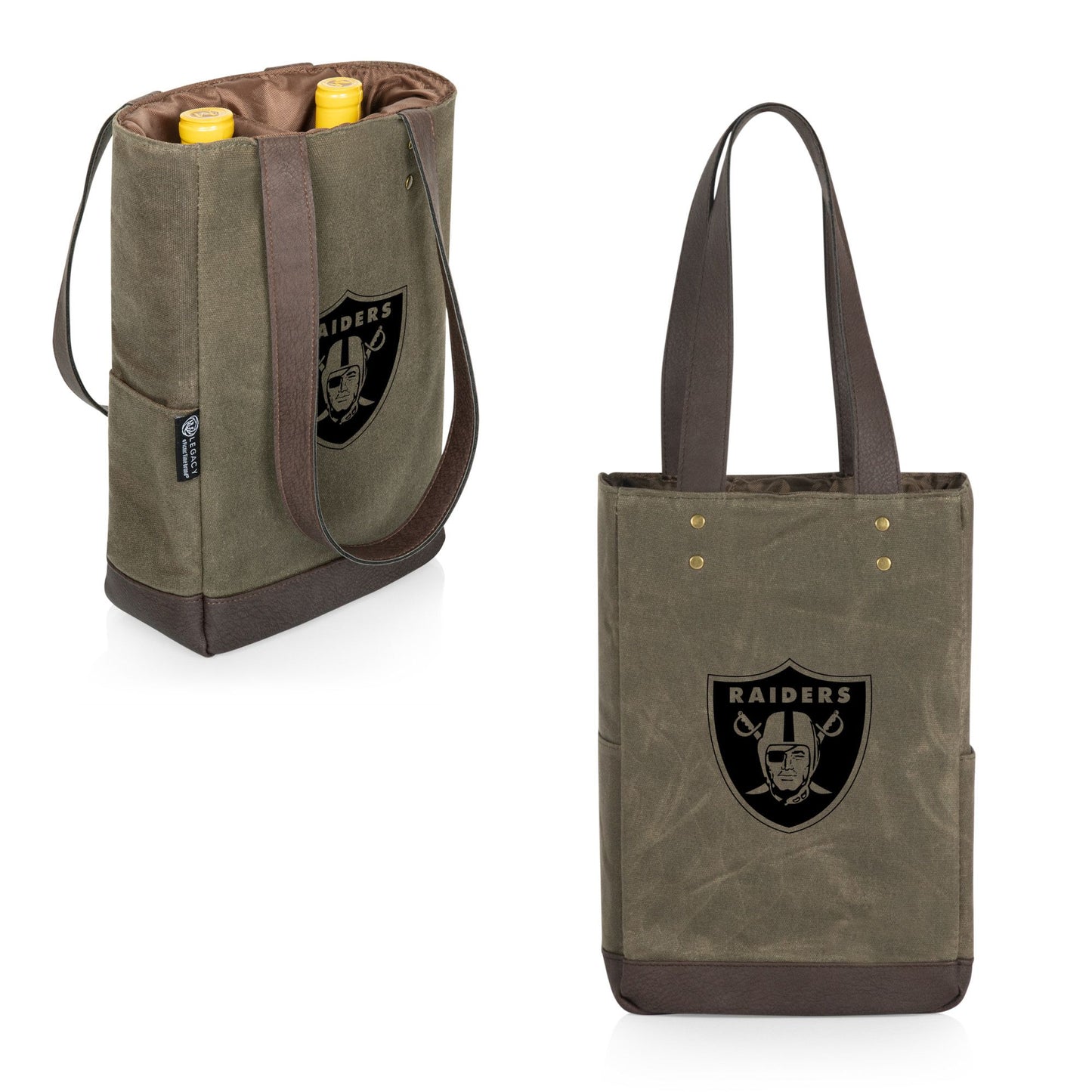 Las Vegas Raiders 2 Bottle Insulated Wine Cooler Bag, (Khaki Green with Beige Accents)
