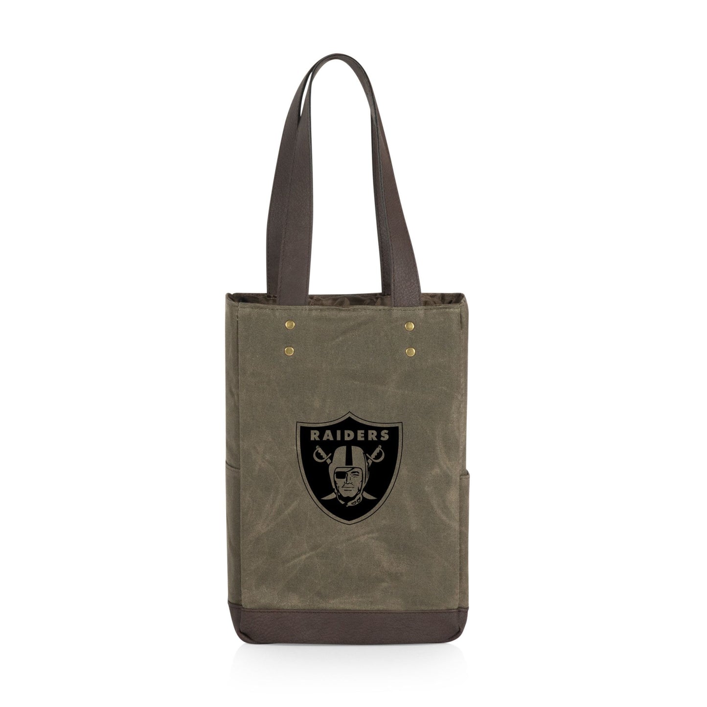 Las Vegas Raiders 2 Bottle Insulated Wine Cooler Bag, (Khaki Green with Beige Accents)
