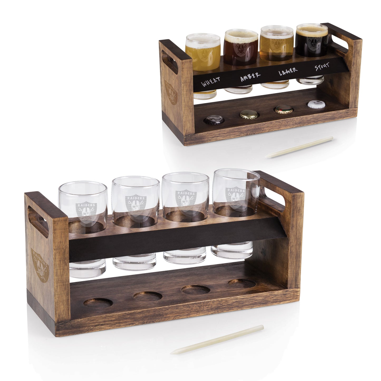 Las Vegas Raiders Craft Beer Flight Beverage Sampler, (Acacia Wood)