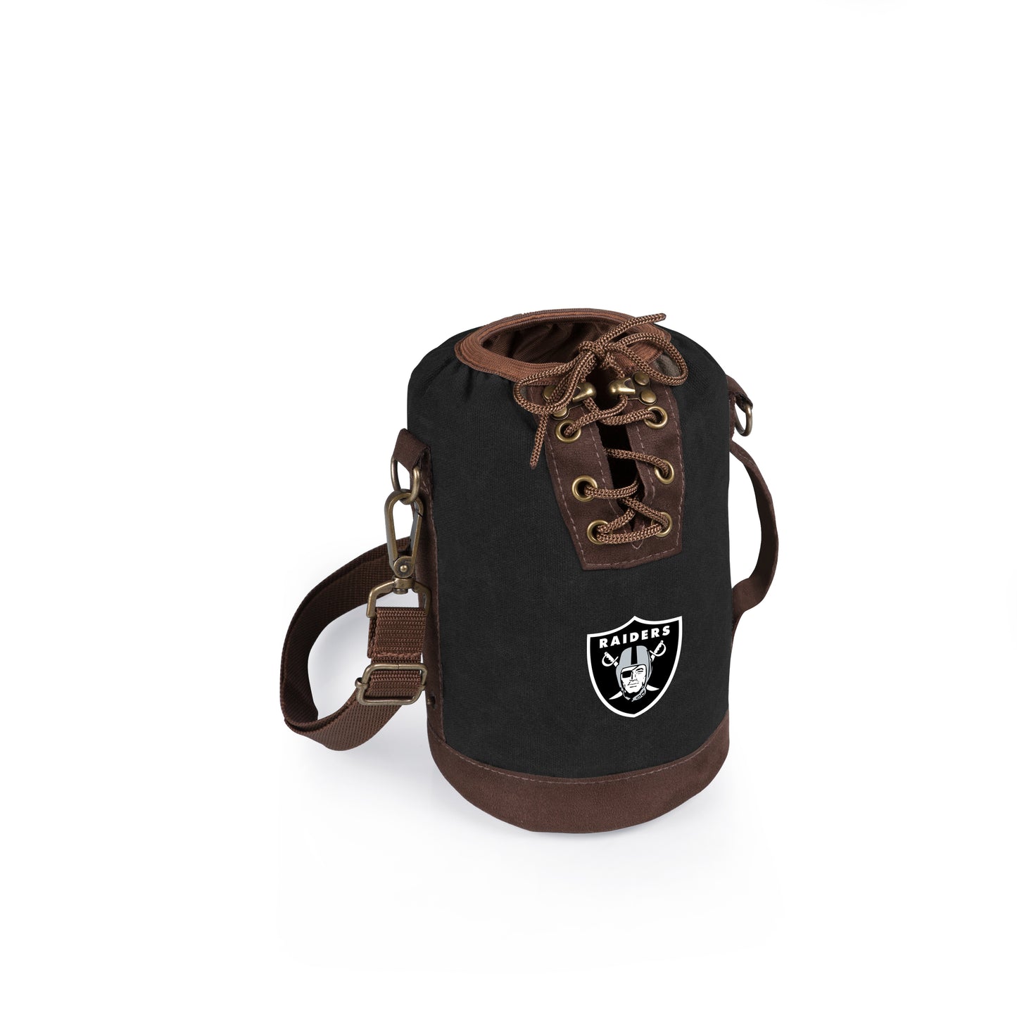 Las Vegas Raiders Insulated Growler Tote with 64 oz. Glass Growler, (Black with Brown Accents & Glass Growler)