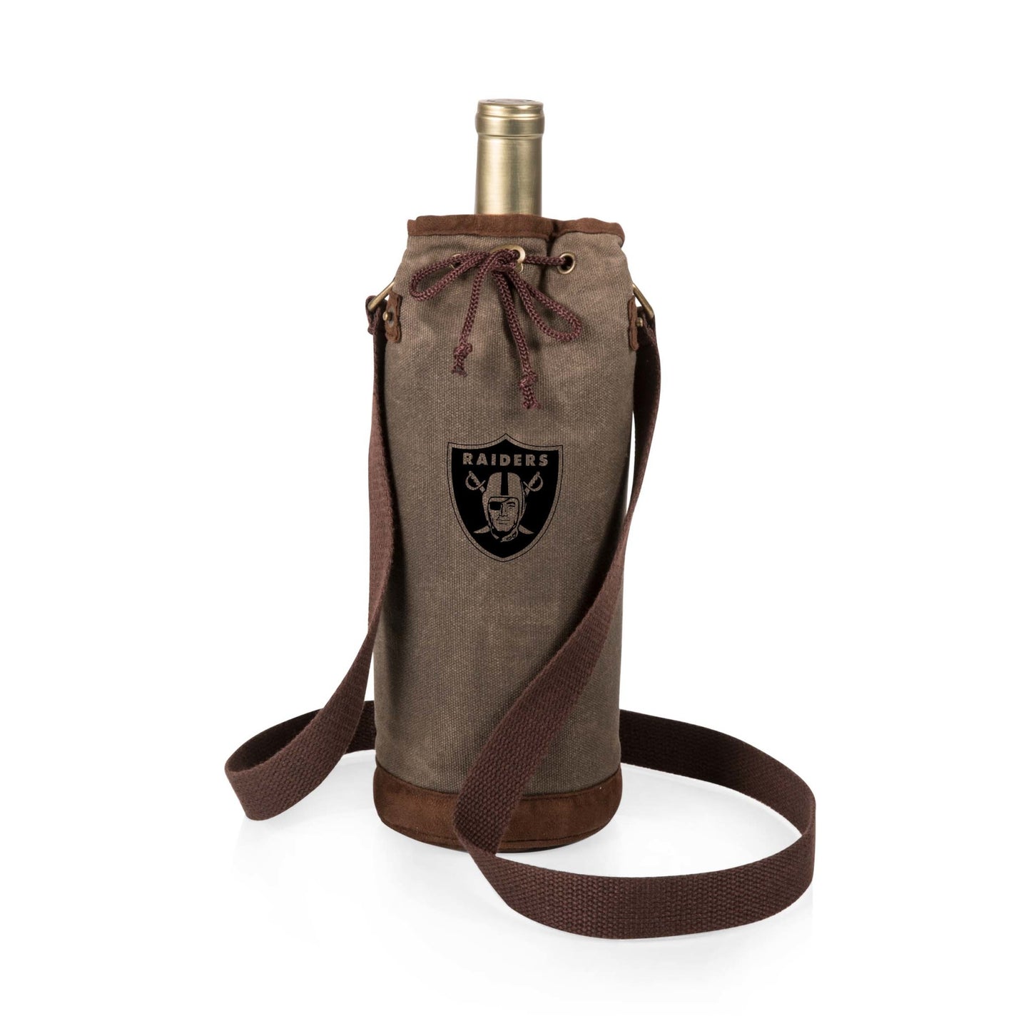 Las Vegas Raiders Waxed Canvas Wine Tote, (Khaki Green)