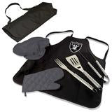 Las Vegas Raiders BBQ Apron Tote Pro Grill Set, (Black with Gray Accents)