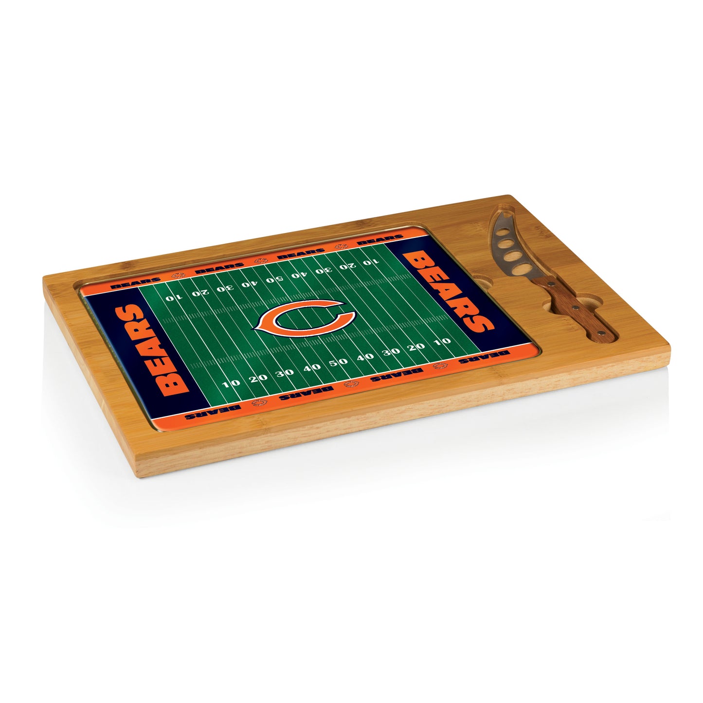 Chicago Bears - Icon Glass Top Cutting Board & Knife Set - Football Field Style