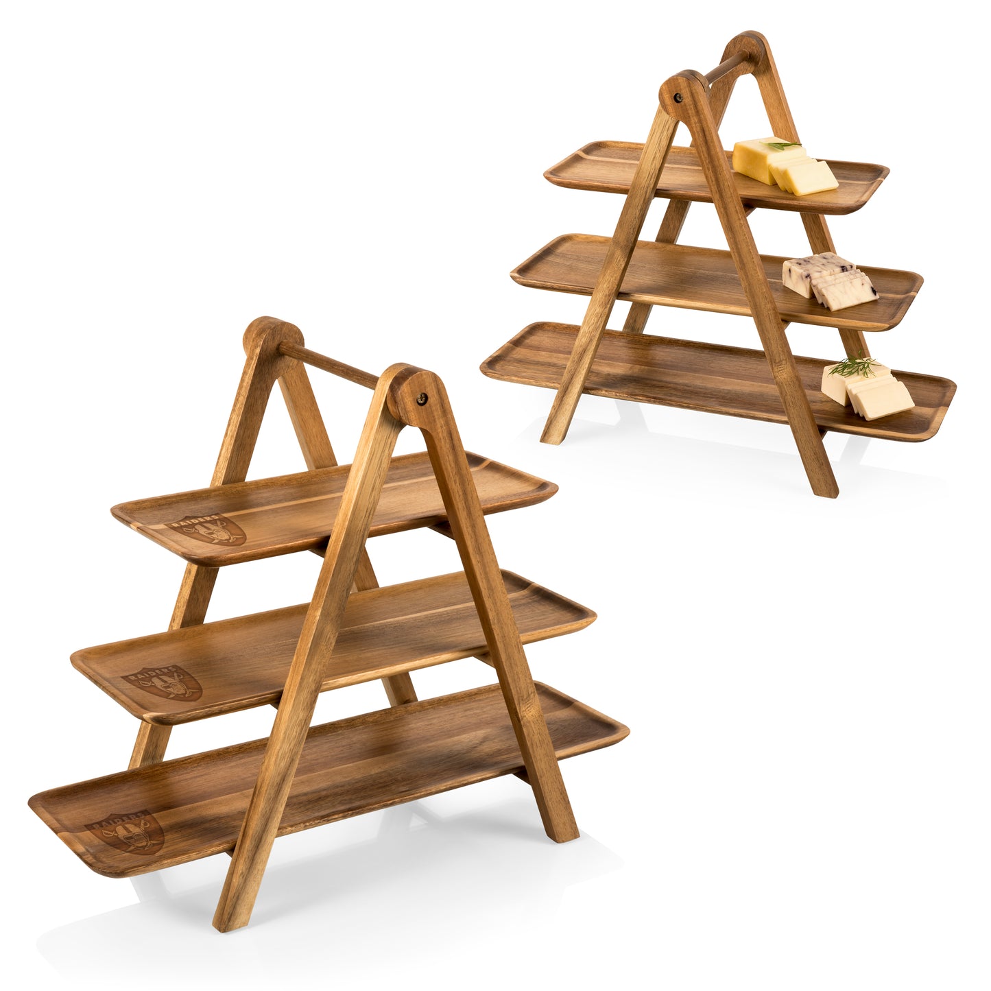 Las Vegas Raiders Serving Ladder - 3 Tiered Serving Station, (Acacia Wood)