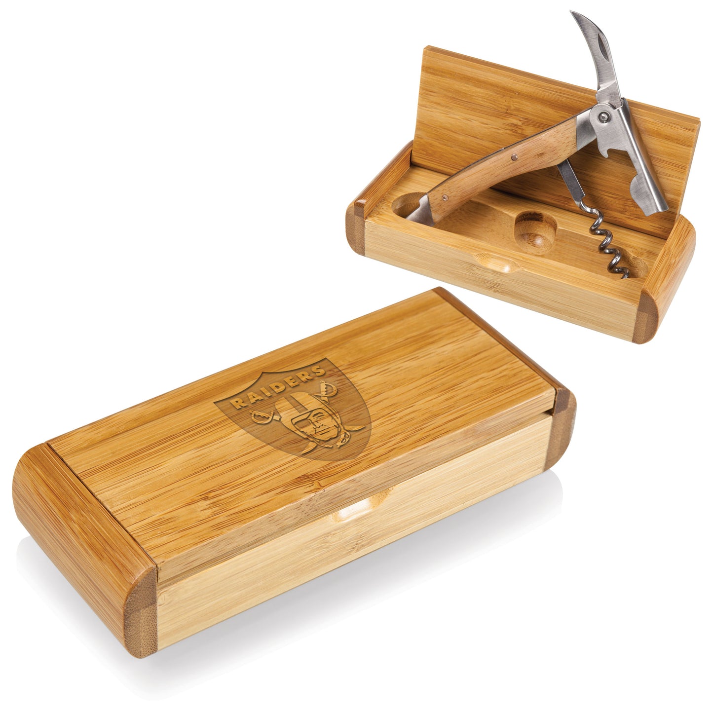 Las Vegas Raiders Elan Deluxe Corkscrew In Bamboo Box, (Bamboo)