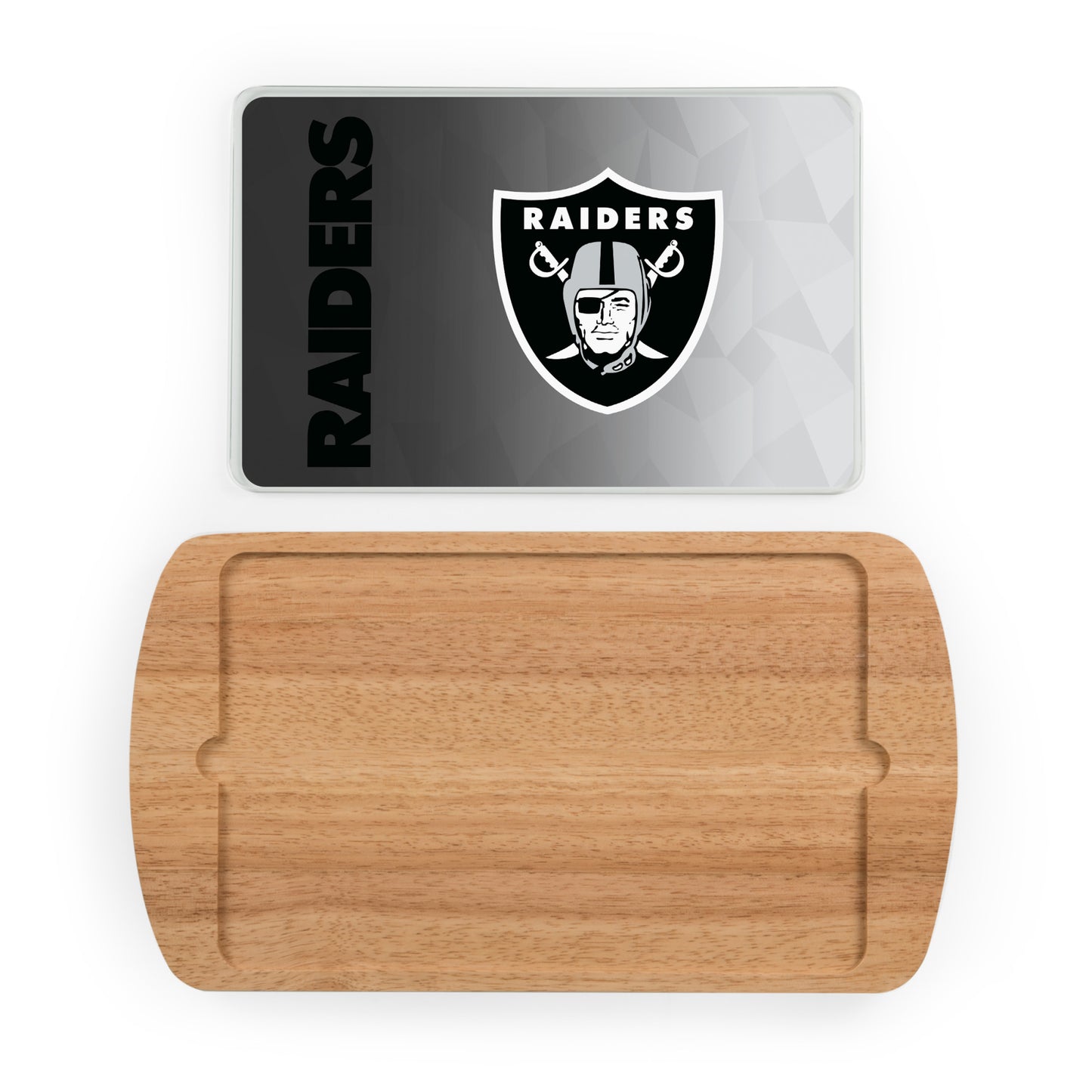 Las Vegas Raiders Billboard Glass Top Serving Tray, (Rubberwood)