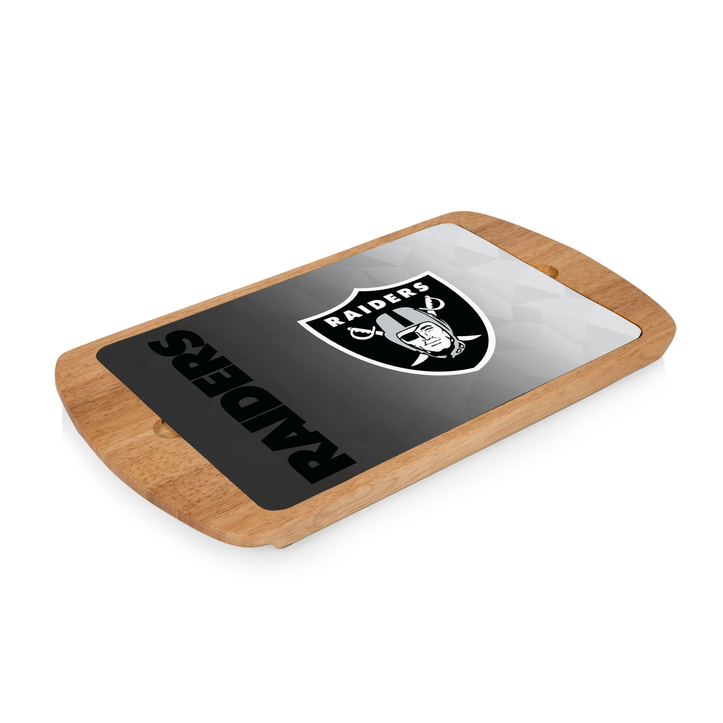 Las Vegas Raiders Billboard Glass Top Serving Tray, (Rubberwood)