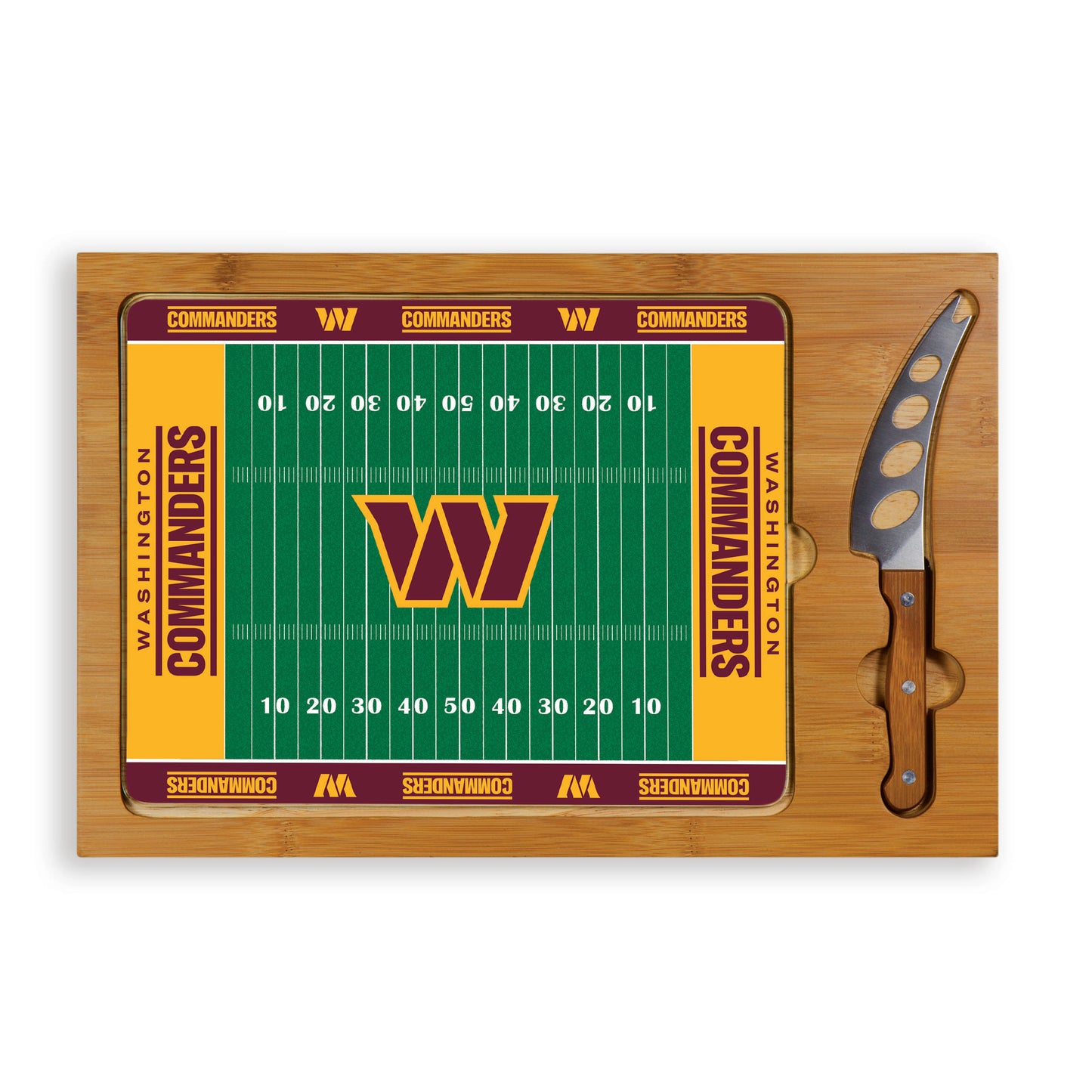 Washington Commanders - Icon Glass Top Cutting Board & Knife Set - Football Field Style