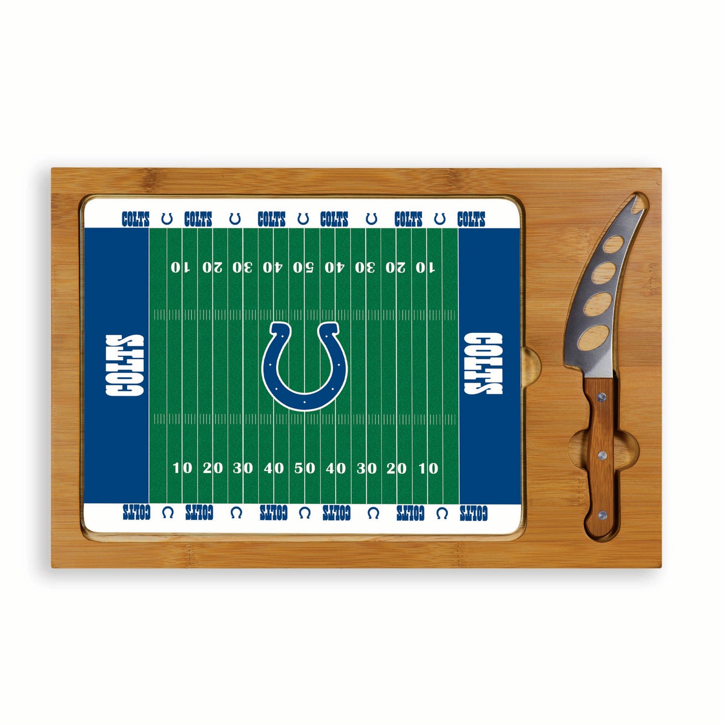 Indianapolis Colts - Icon Glass Top Cutting Board & Knife Set - Football Field Style