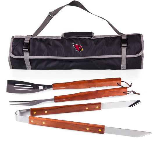 Arizona Cardinals - 3-Piece BBQ Tote & Grill Set, (Black with Gray Accents)