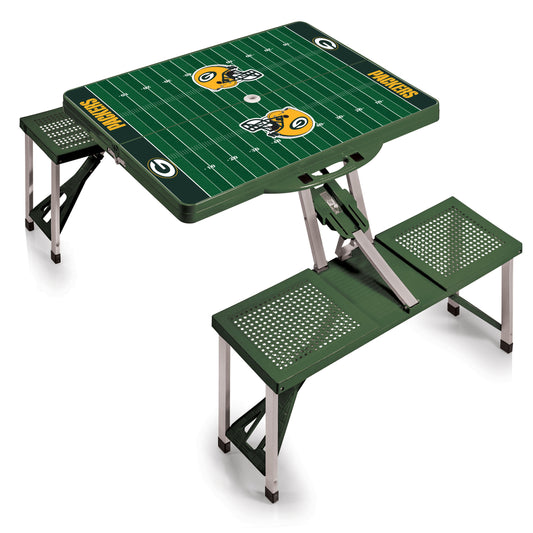 Green Bay Packers - Picnic Table Portable Folding Table with Seats - Football Field Style