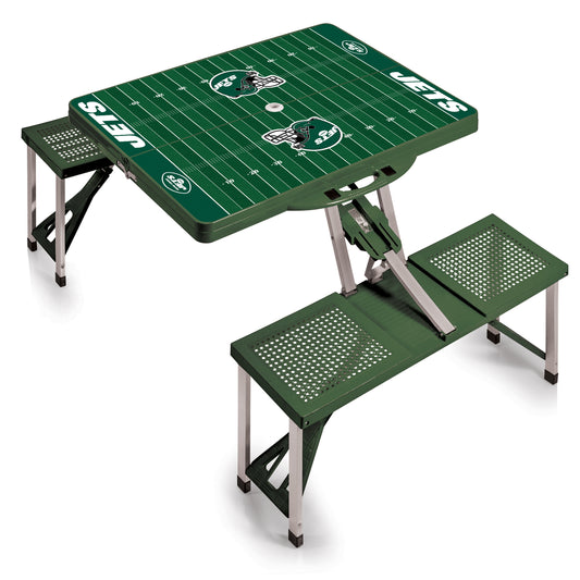 New York Jets - Picnic Table Portable Folding Table with Seats - Football Field Style