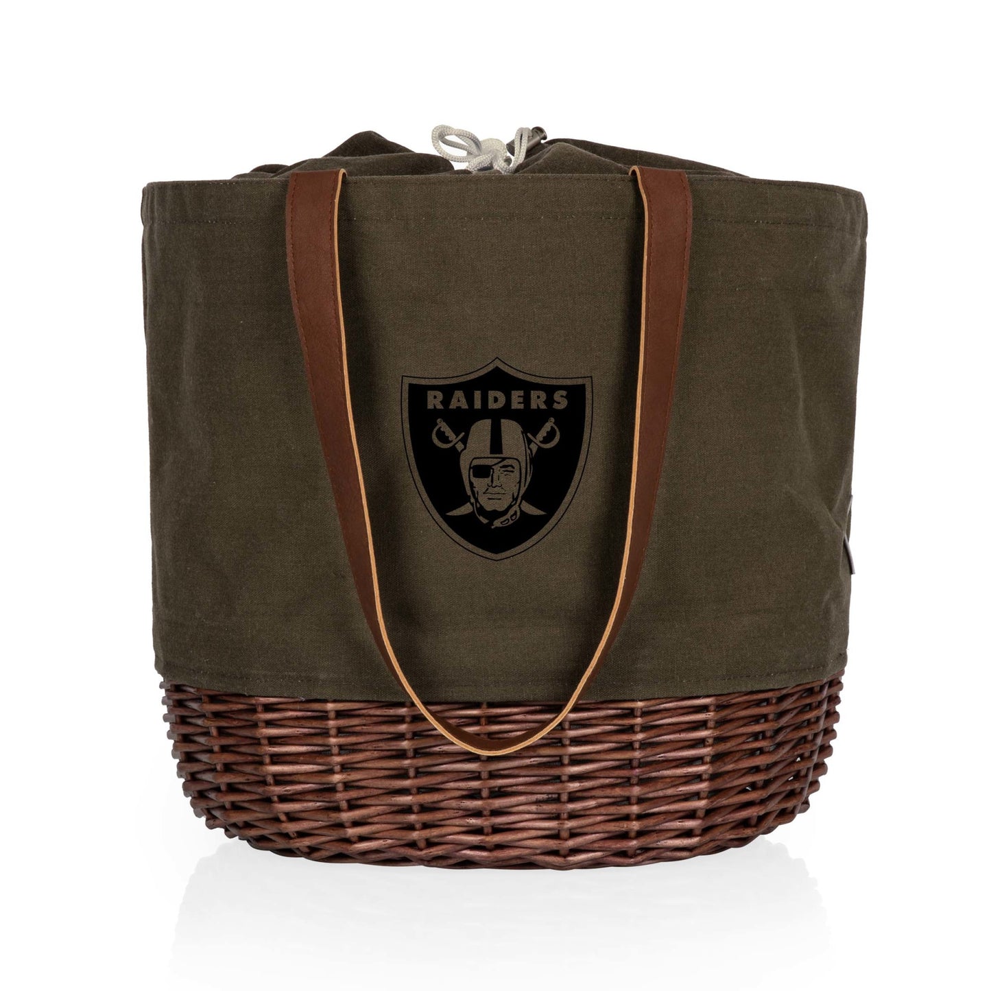 Las Vegas Raiders Coronado Canvas and Willow Basket Tote, (Khaki Green with Beige Accents)