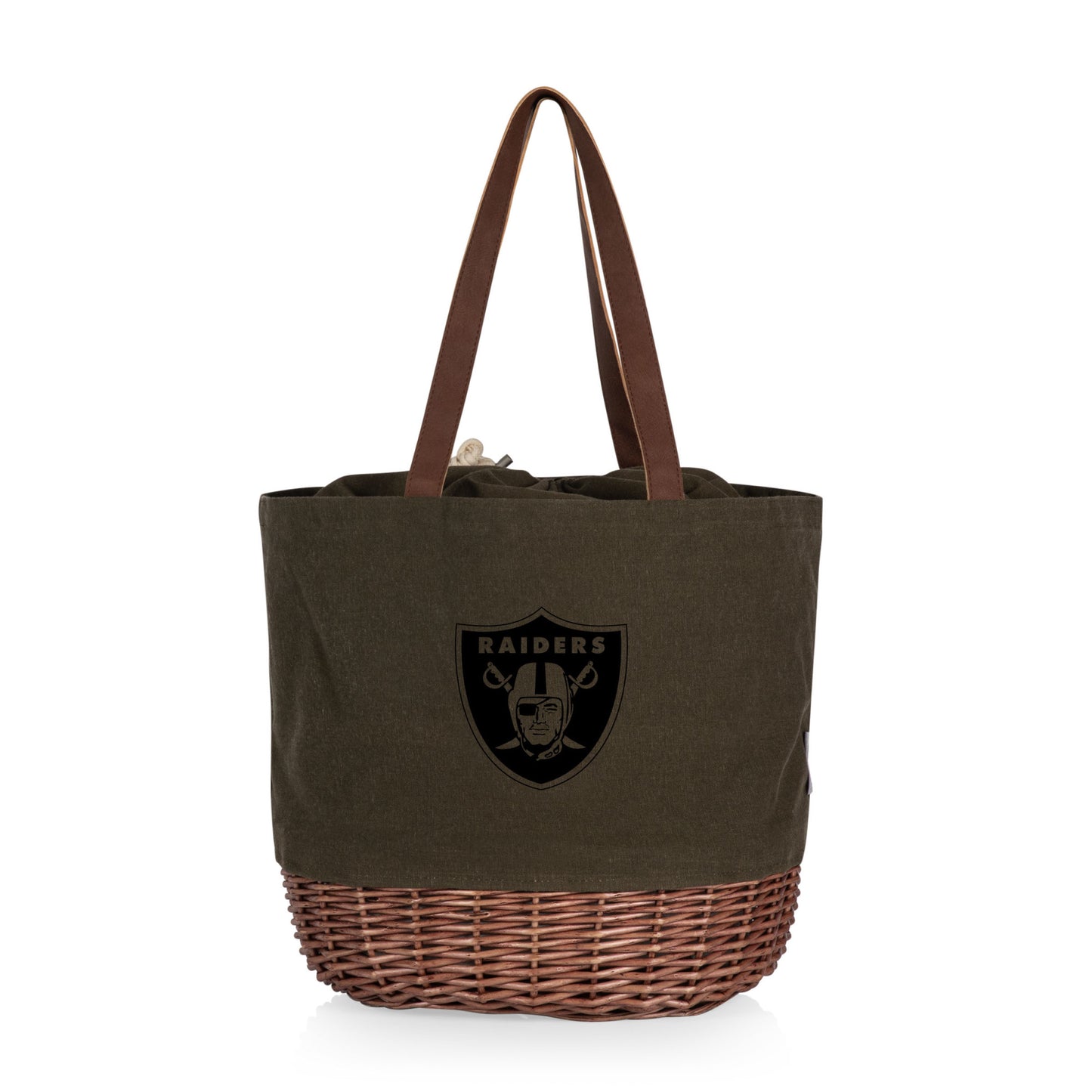 Las Vegas Raiders Coronado Canvas and Willow Basket Tote, (Khaki Green with Beige Accents)