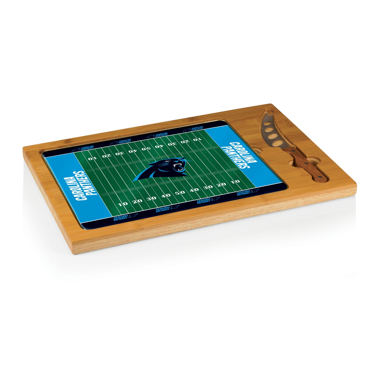 Carolina Panthers - Icon Glass Top Cutting Board & Knife Set - Football Field Style