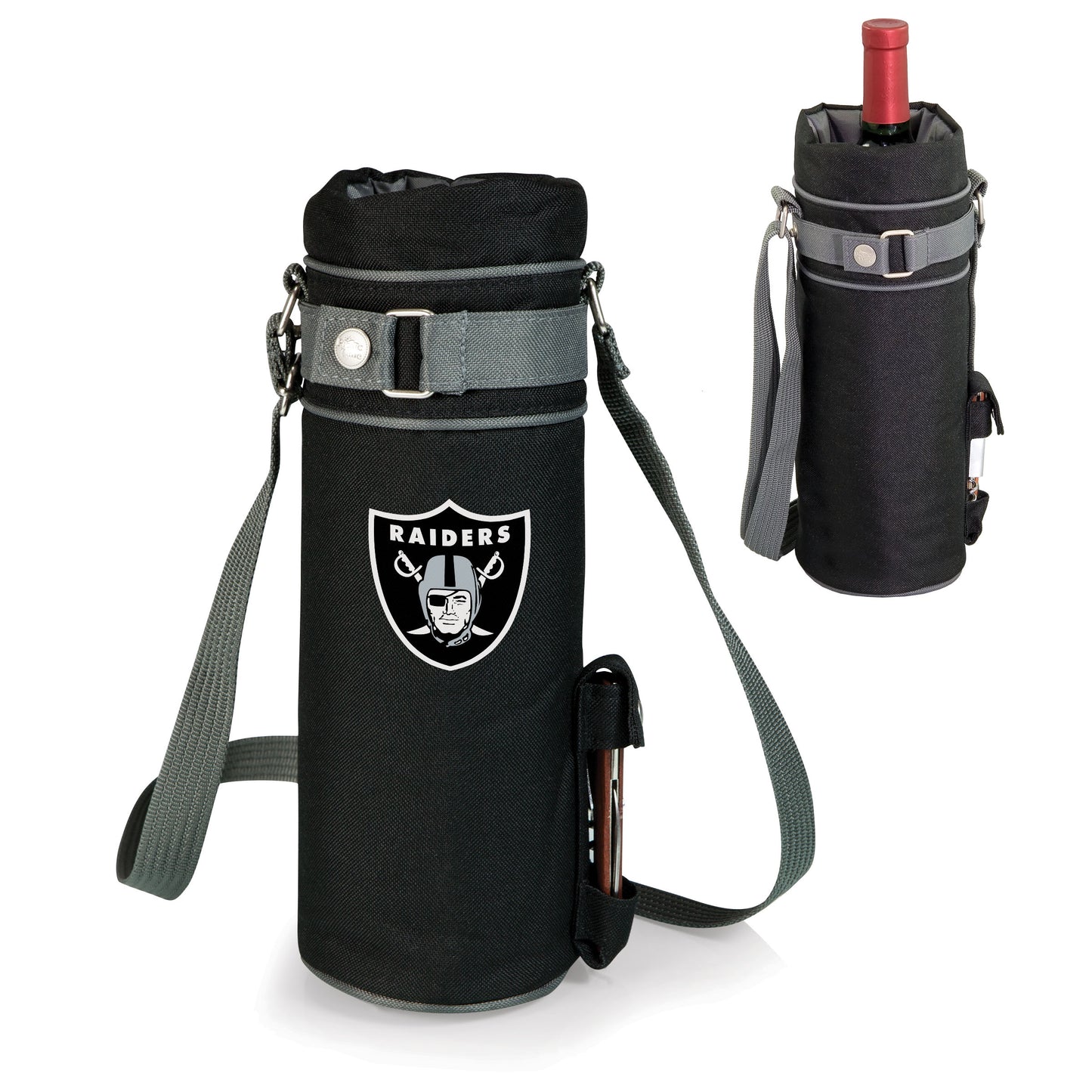 Las Vegas Raiders Wine Sack Beverage Tote, (Black with Gray Accents)