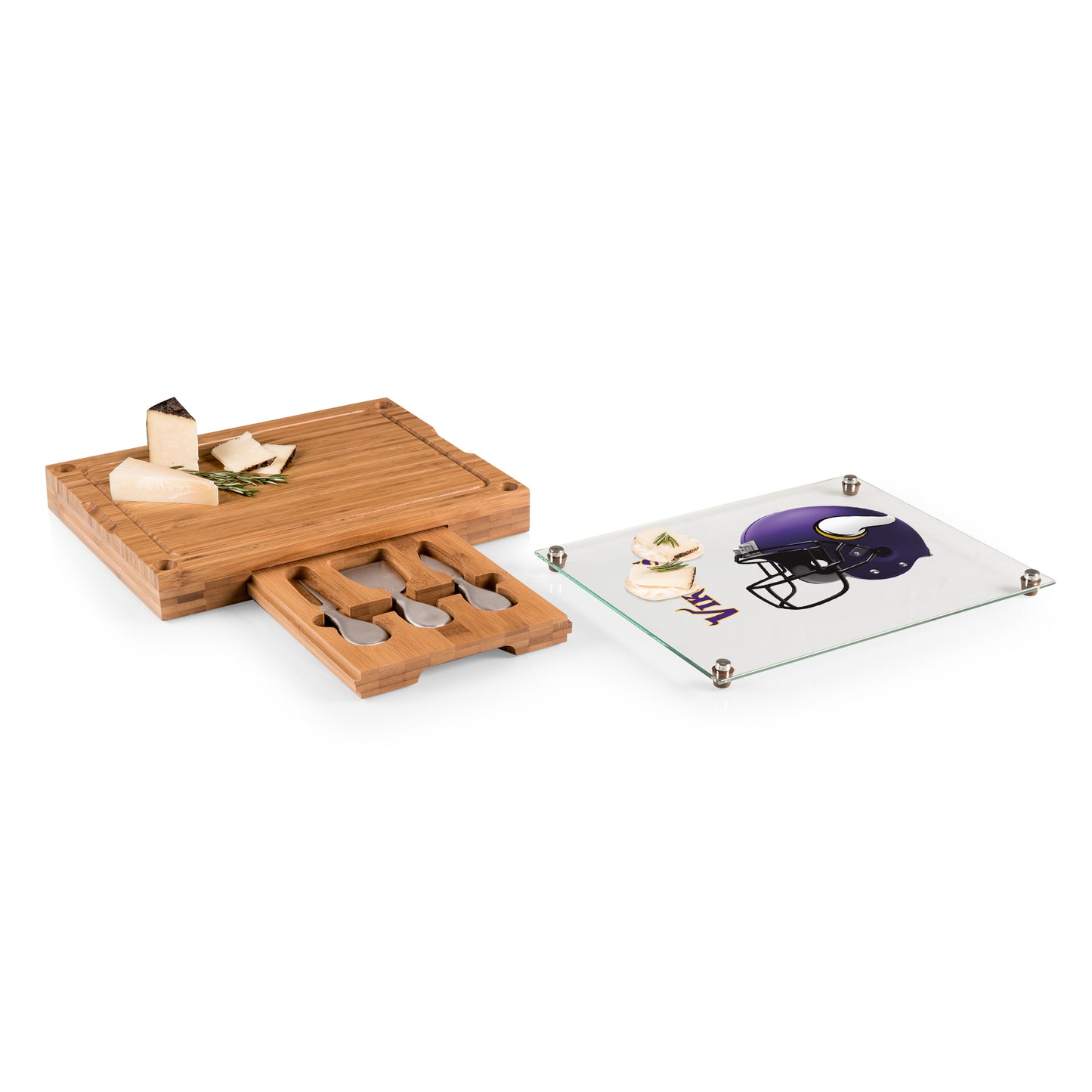 Minnesota Vikings - Concerto Glass Top Cheese Cutting Board & Tools Set