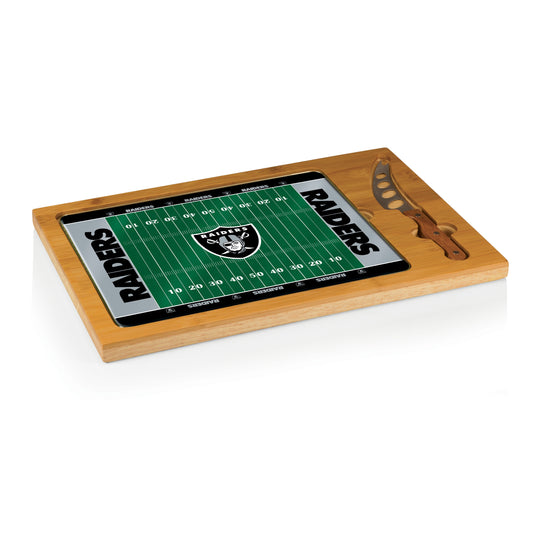 Las Vegas Raiders Icon Glass Top Cutting Board & Knife Set, (Rubberwood & Bamboo)