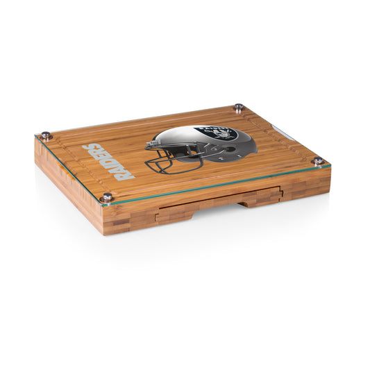 Las Vegas Raiders Concerto Glass Top Cheese Cutting Board & Tools Set, (Bamboo)