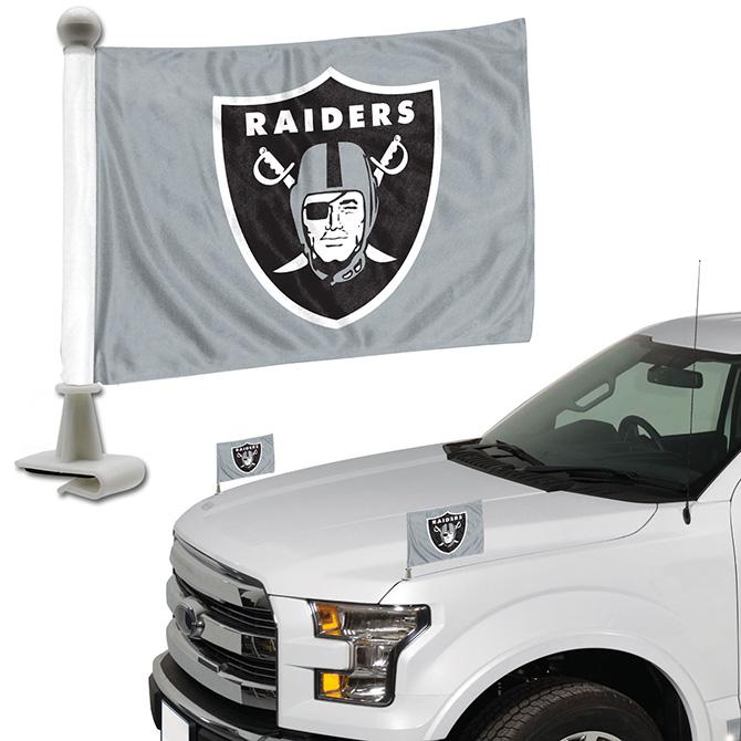 LAS VEGAS RAIDERS AMBASSADOR HOOD & TRUNK FLAG (SILVER) - SET OF 2