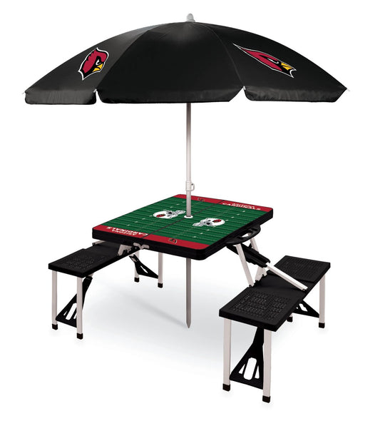 Arizona Cardinals - Picnic Table Portable Folding Table with Seats and Umbrella, (Black)