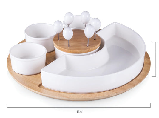 Arizona Cardinals - Symphony Appetizer Serving Tray Set, (Bamboo & White Ceramic)