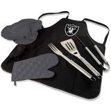 Las Vegas Raiders BBQ Apron Tote Pro Grill Set, (Black with Gray Accents)