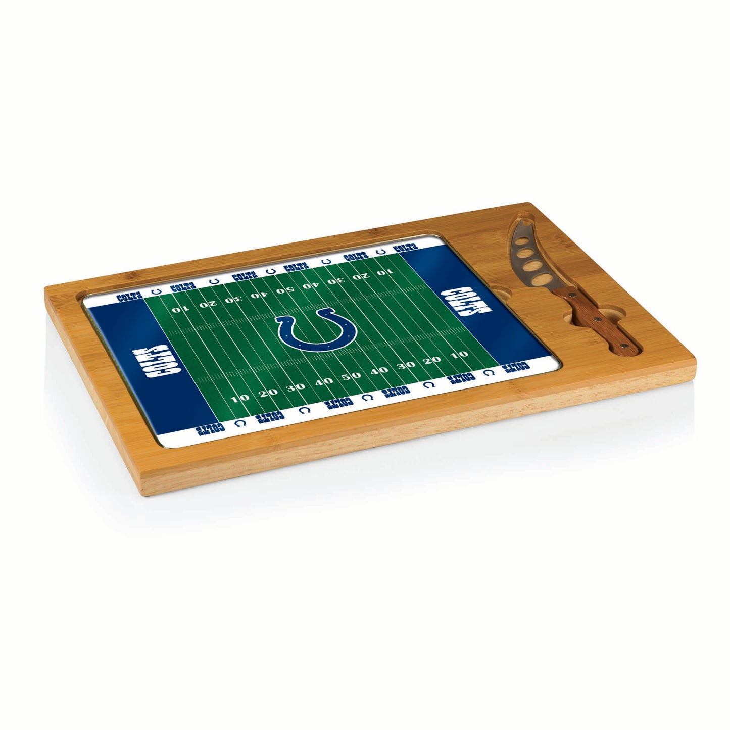 Indianapolis Colts - Icon Glass Top Cutting Board & Knife Set - Football Field Style