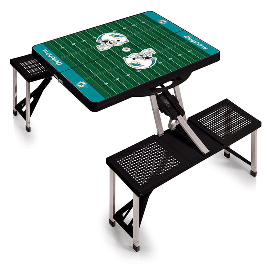 Miami Dolphins - Picnic Table Portable Folding Table with Seats - Football Field Style