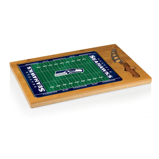 Seattle Seahawks - Icon Glass Top Cutting Board & Knife Set - Football Field Style